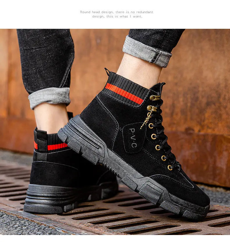 New Men Boots Leather Waterproof Lace Up Boots Men Winter Ankle Lightweight Shoes for Men Winter Casual Non Slip