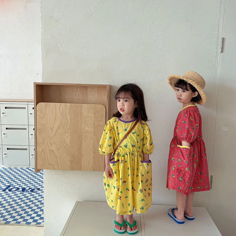 Kids Dresses Floral Girls Dress for Girls Short  Sleeve Kids Clothing