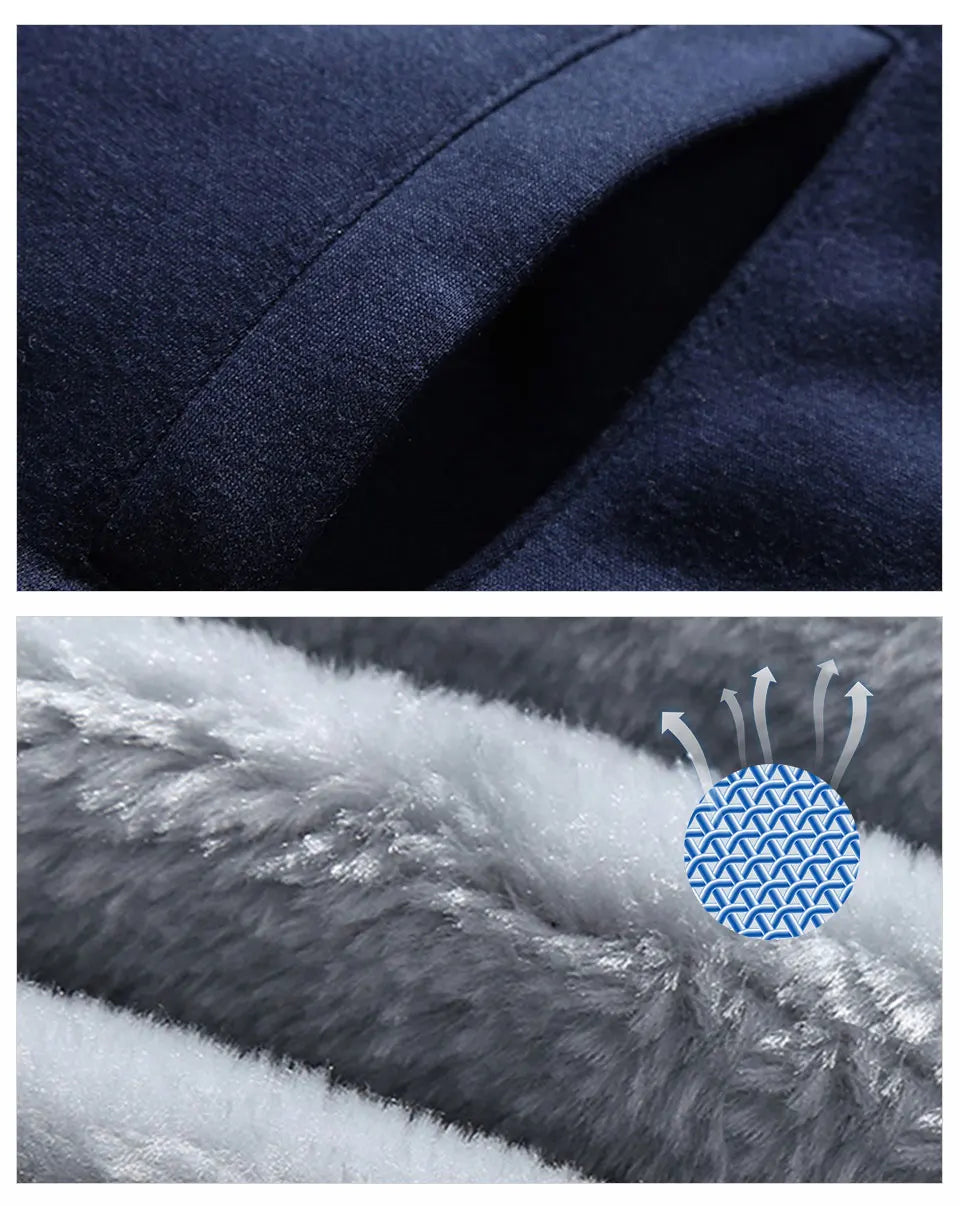 New Fleece Men Set Fashion Brand Tracksuit Lined Thick Sweatshirt + Pants Sportswear Suit Male Winter Warm Hooded Outerwear Suit