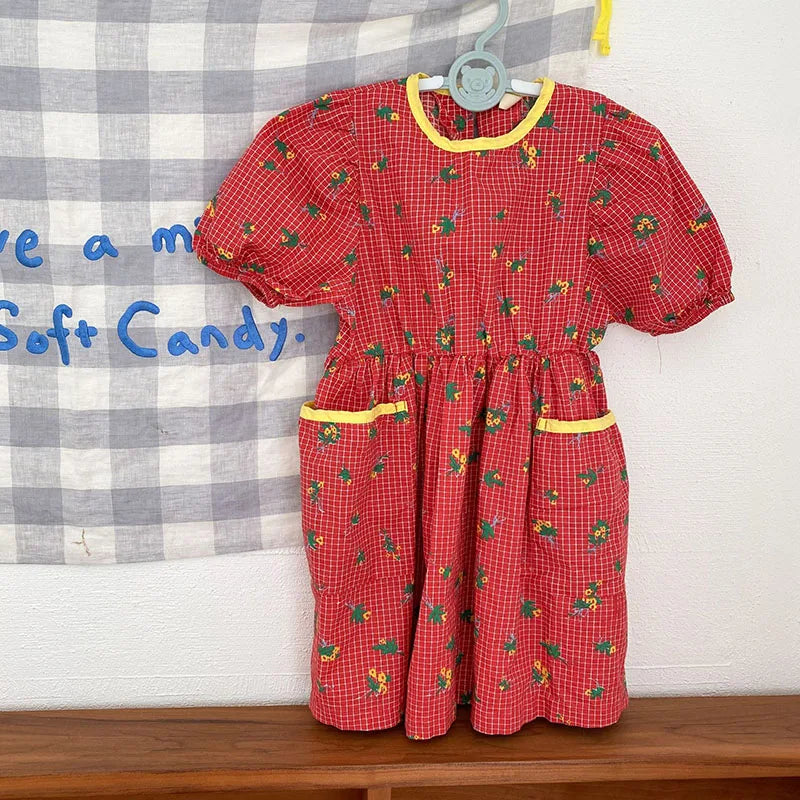 Kids Dresses Floral Girls Dress for Girls Short  Sleeve Kids Clothing