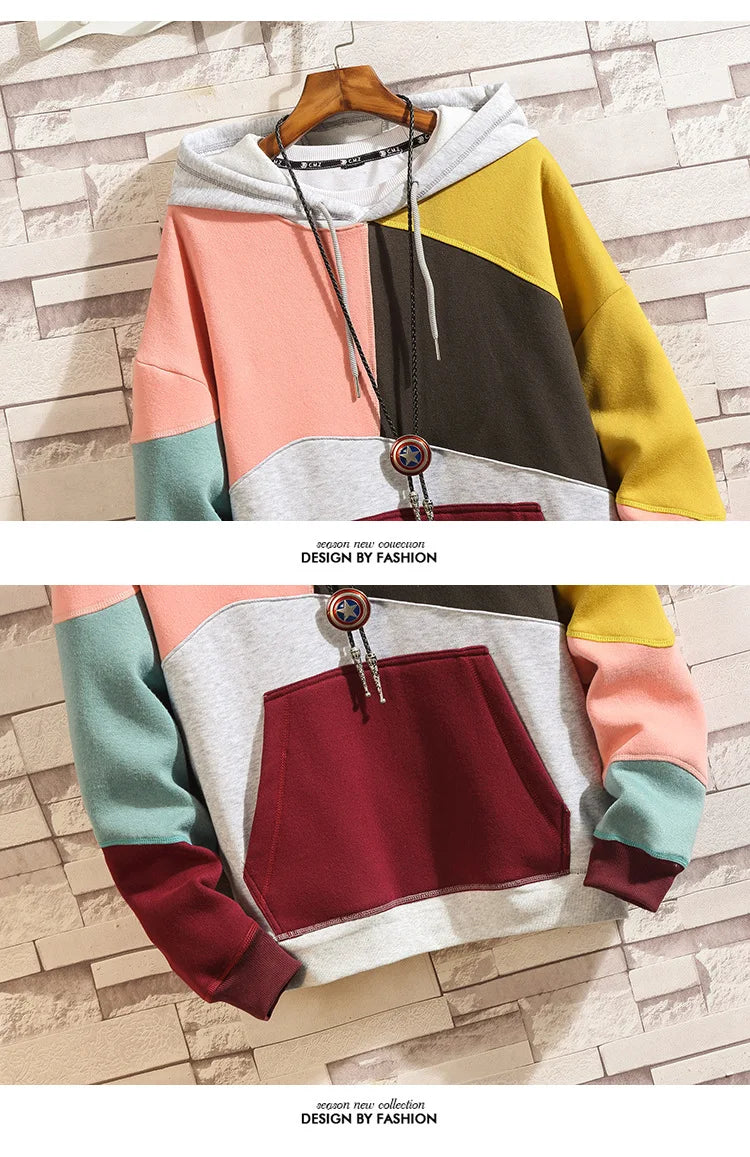 Hoodies Men Autumn Winter Casual Loose Fashion Mans Beggar Punk Hip Pop Patchwork Velvet Pullover Couples Male Moda Streetwear