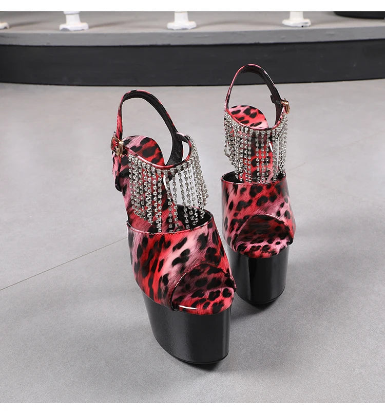 shoes for women 2022 Fashion Women Pumps Retro Thin Heels Sandals Leopard Spring Platform Dress Party Wedding Basic Shoes Woman