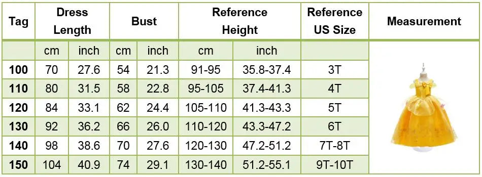 Kids Princess Dresses Girls Belle Party Costume Children Christmas Birthday Flower Clothes Beauty and the Beast Fancy Disguise