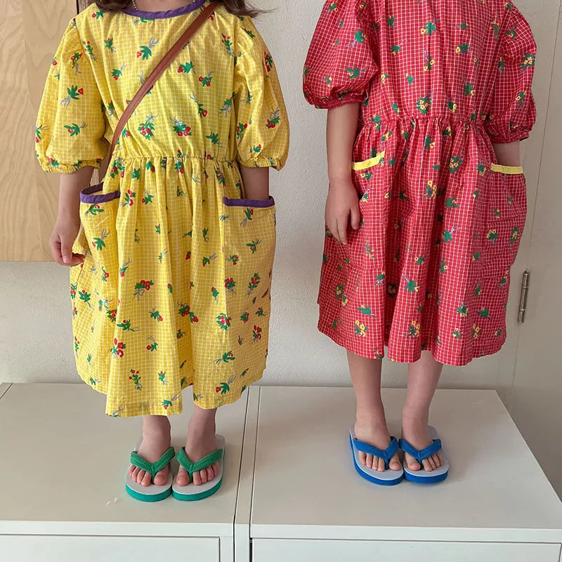 Kids Dresses Floral Girls Dress for Girls Short  Sleeve Kids Clothing