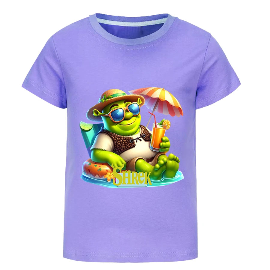 Shrek Child Tracksuit Blouse Short Sleeve Family Matching Clothes Sets for Baby Set for Children From 6 To 12 Years Old Summer