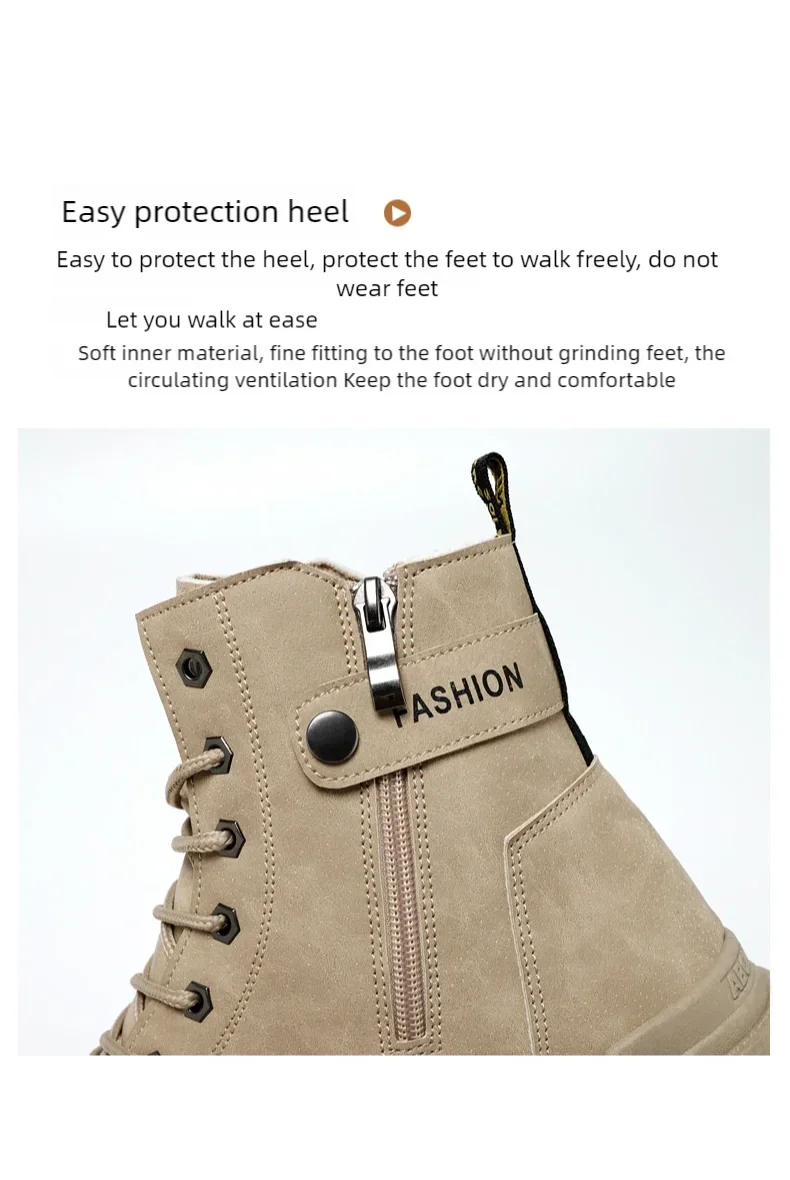 Men's Boots Fashion Motorcycle Ankle Boot New High Top Leather Boots for Men Non Slip Platform Work Safety Boot Botas Hombre