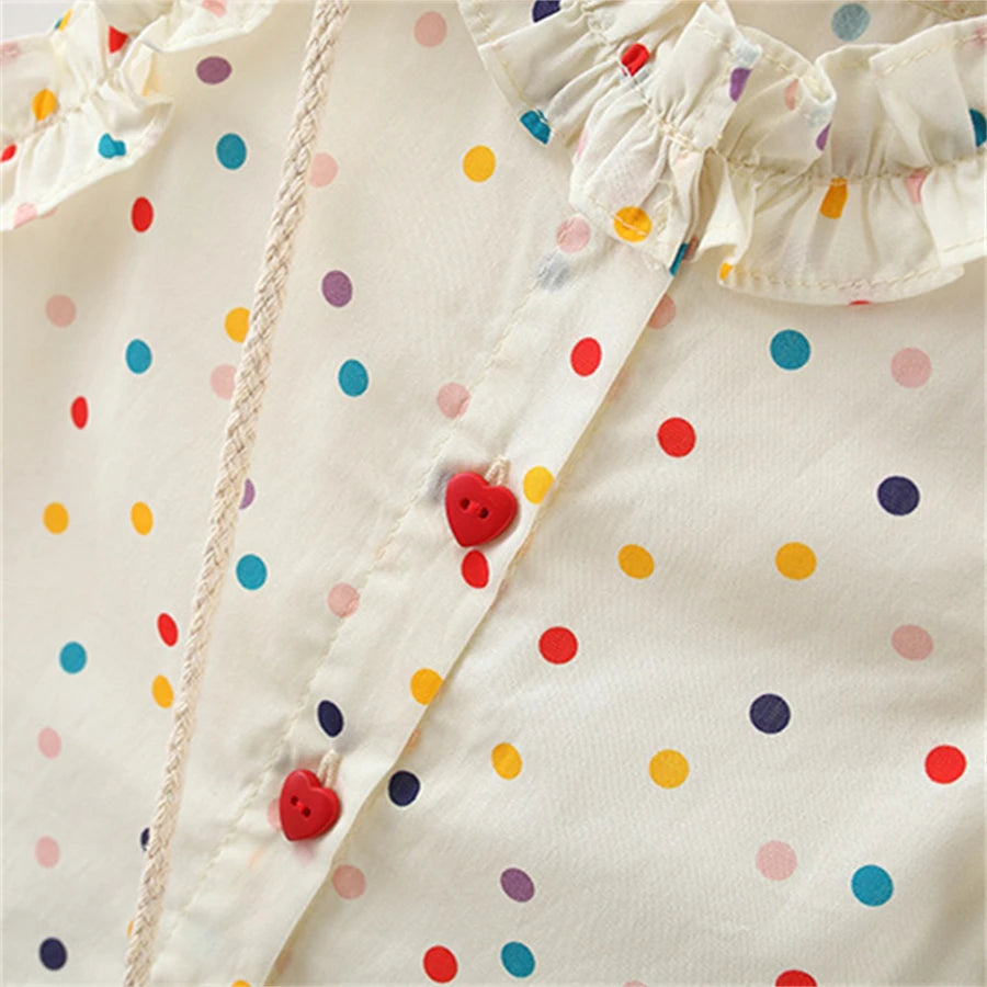 Cotton Dress for Baby Girl Heart Shaped Button Colorful Polka Dot Bow Dress Send Bag
