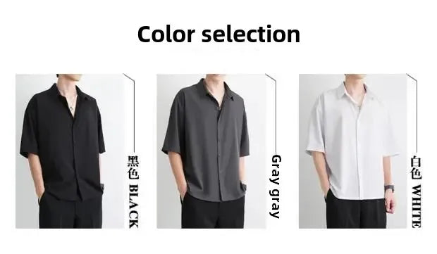 Men's Summer Loose Thin Ice Silk Short Sleeve White Shirt Half Sleeve Open Cardigan Breathable Korean Style Casual Top
