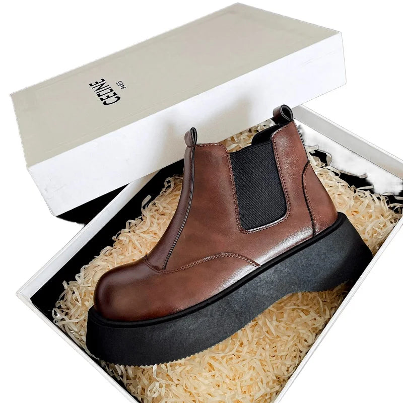 2025 Autumn Winter New Women Fashion Boots British Style Soft Bottom Anti-slippery Versatile Chic Catwalk Versatile Leather Shoe