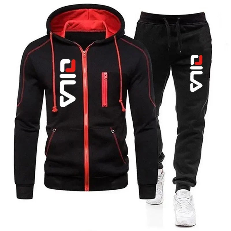 Autumn and Winter 2025 new Men's zipper jacket and pants 2-piece set, outdoor fashionable and casual men's jogging sportswear