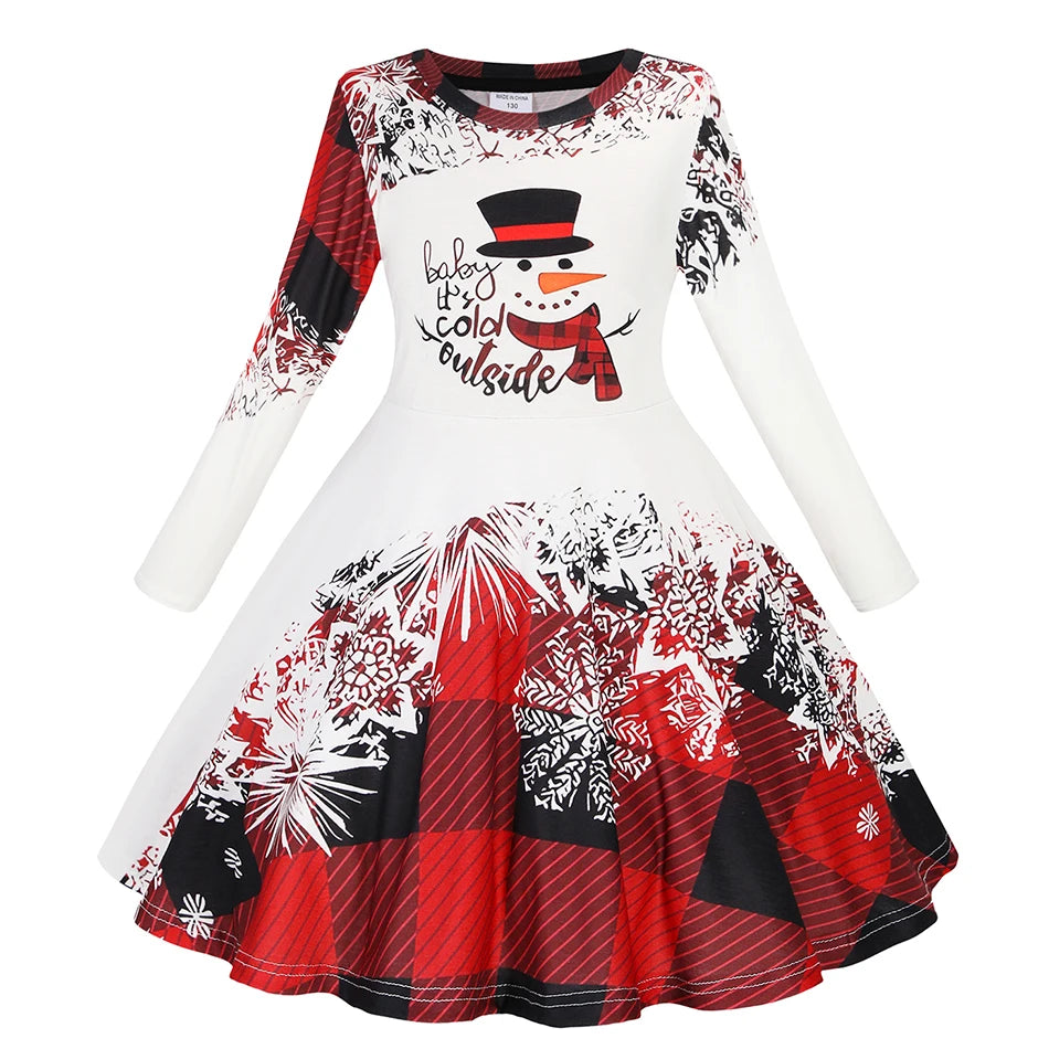Kids Christmas Dress For Girls Clothes Autumn Winter 2026 New Children Cute Cartoon Print Long Sleeve Xmas Party Casual Dress