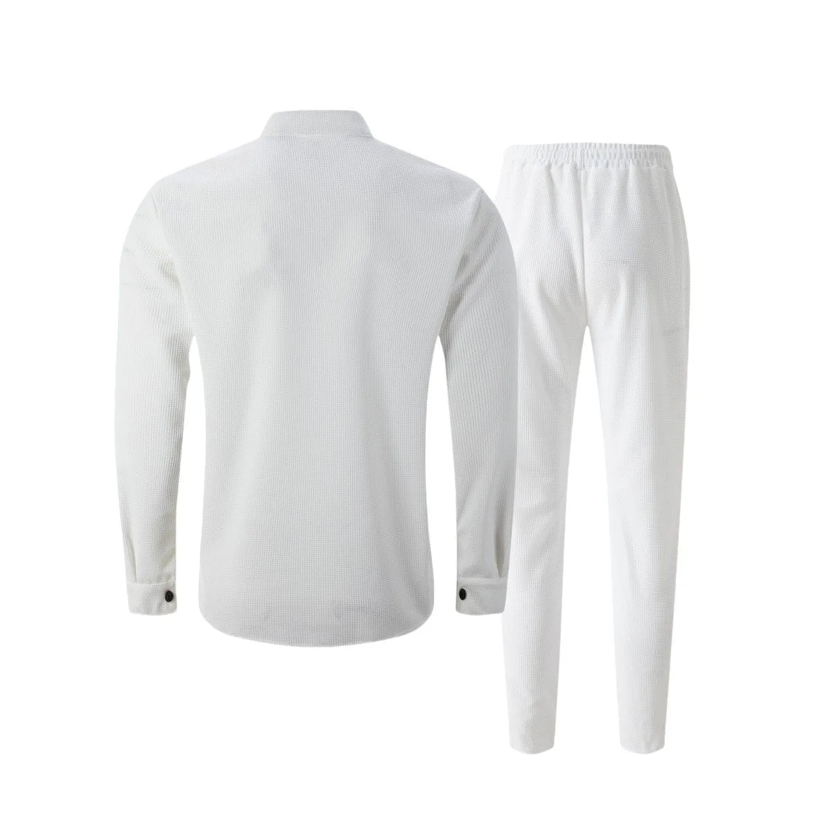 New autumn men's suit, waffle plain-colored long-sleevedshirt with pocket cardigan, stylish men's casual clothing long pants set