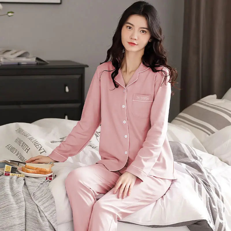 Pure Cotton Long Sleeve Sleepwear Set for Women Spring Autumn plus Size Loungewear Summer Outfit Comfortable Home Clothes