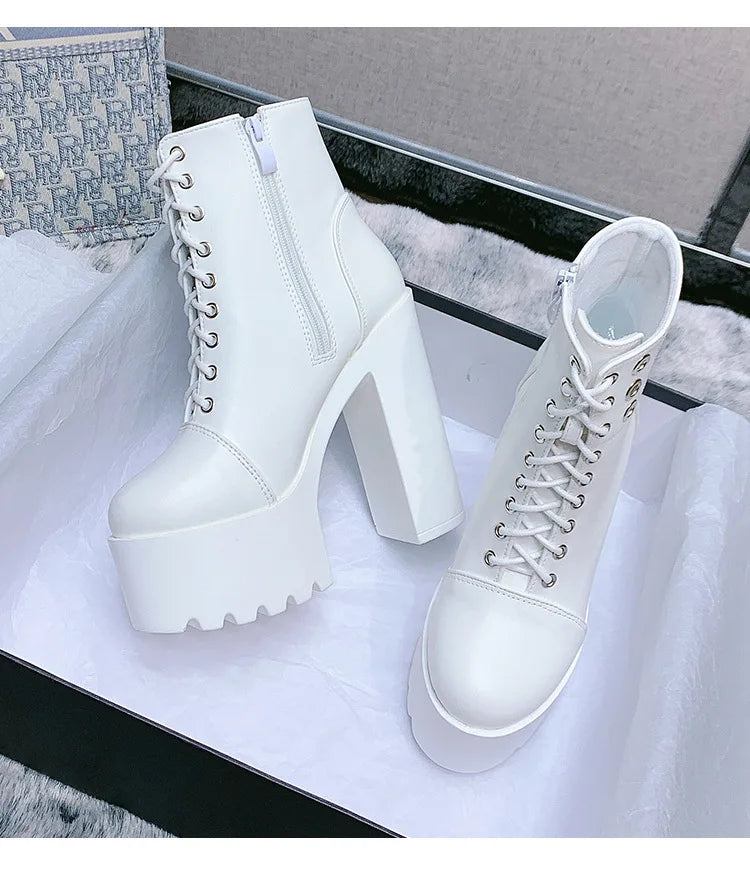 Female Boots Boots For Women Autumn Platform White Black Chunky Super High Heels Ankle High Quality Shoes Woman 2023 Brand New