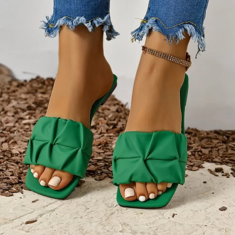 Women's Sandals Fashion Square Head Summer Shoes For Women Flat Sandals Korean Style Slippers Summer Sandalias De Mujer Footwear