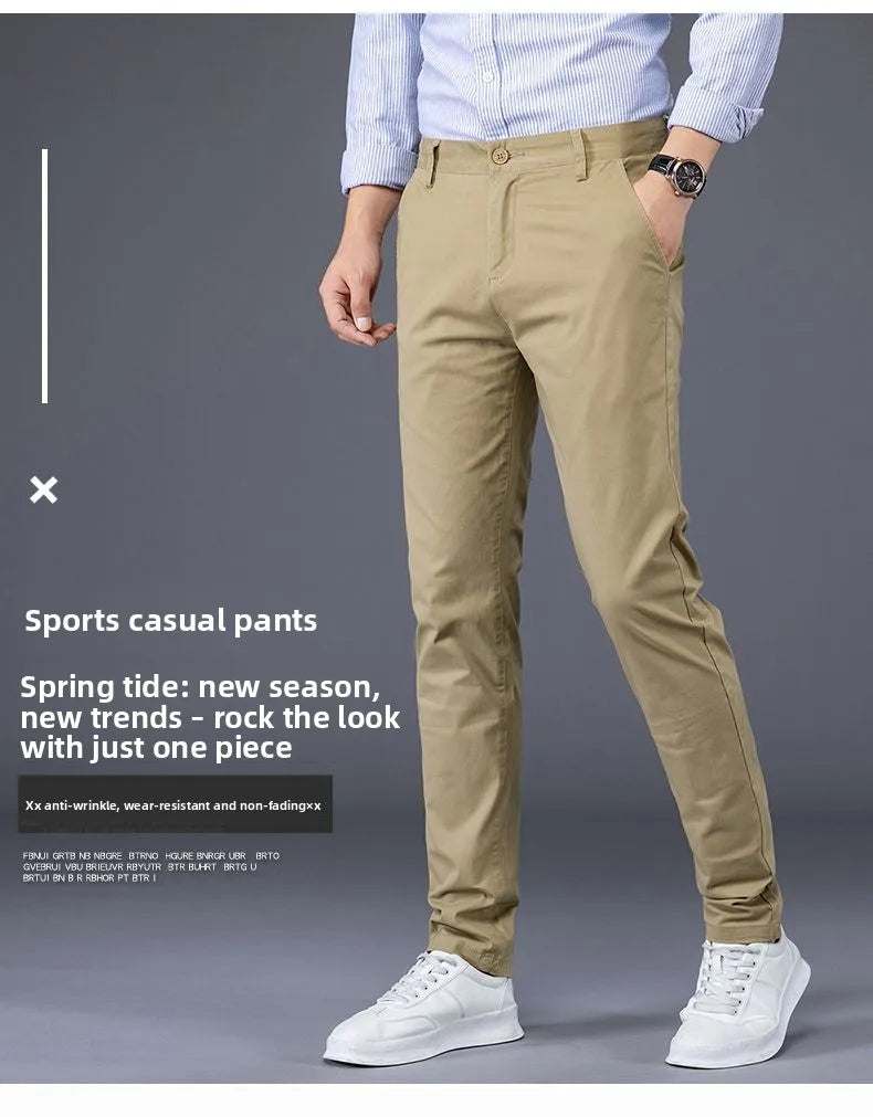 Men's Business Spring and Autumn Men's Casual Pants High-end Cotton Straight Stretch New Long Pants Slim Fleece PantsPlush
