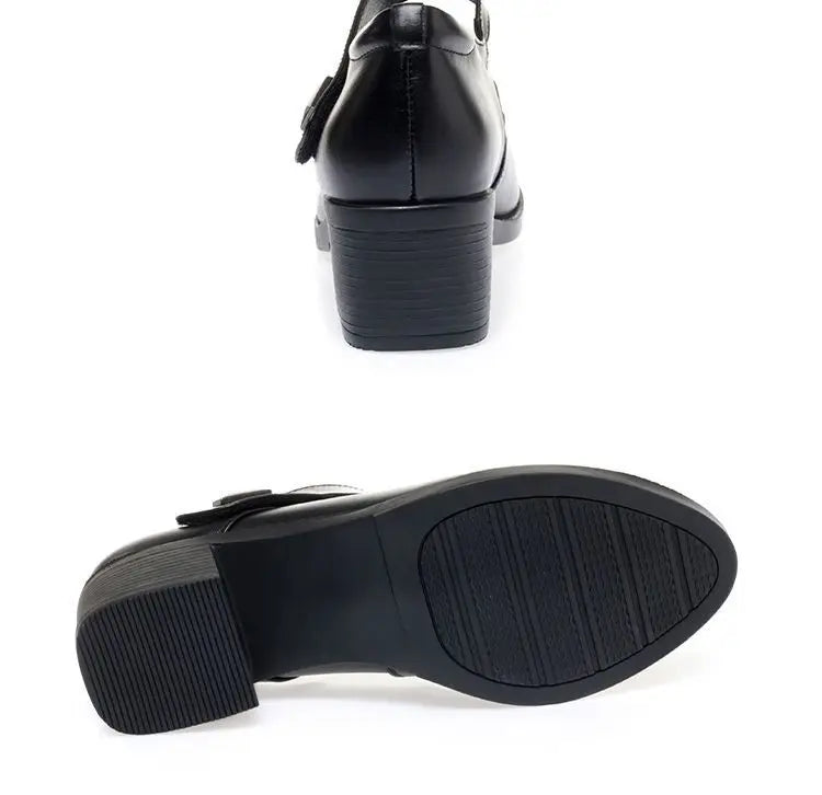 Women's Single Shoes 2025 Summer Breathable Women Pumps Coarse Heel Soft Bottom Work Shoes Casual Comfortable Black Heels Shoes