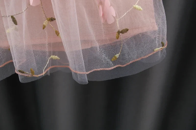 Winter New Girls' Dress Long Sleeve Puffed Sleeve Crew Neck Top Knitted Shirt Gauze Dress Flower Sweet Princess Dress