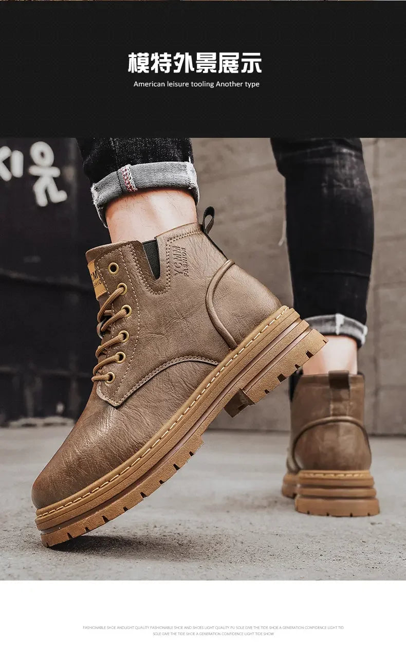 Boots Men All Season Outdoor Work Shoes Anti Slip and Comfortable Black Ankle  Boots Fashionable British Casual Denim Boots 2025