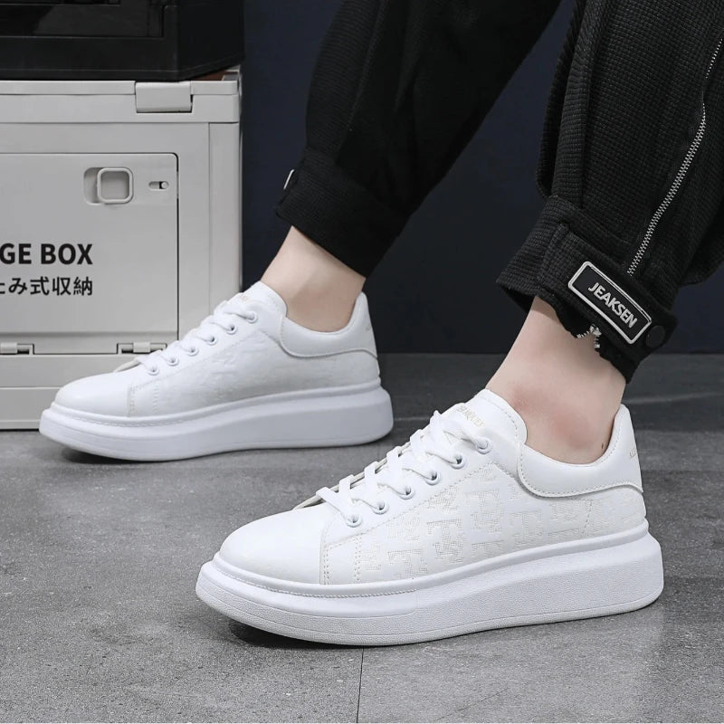Classic white shoes for men 2025 hot style versatile platform thick sole heightening men's shoes casual sneakers black