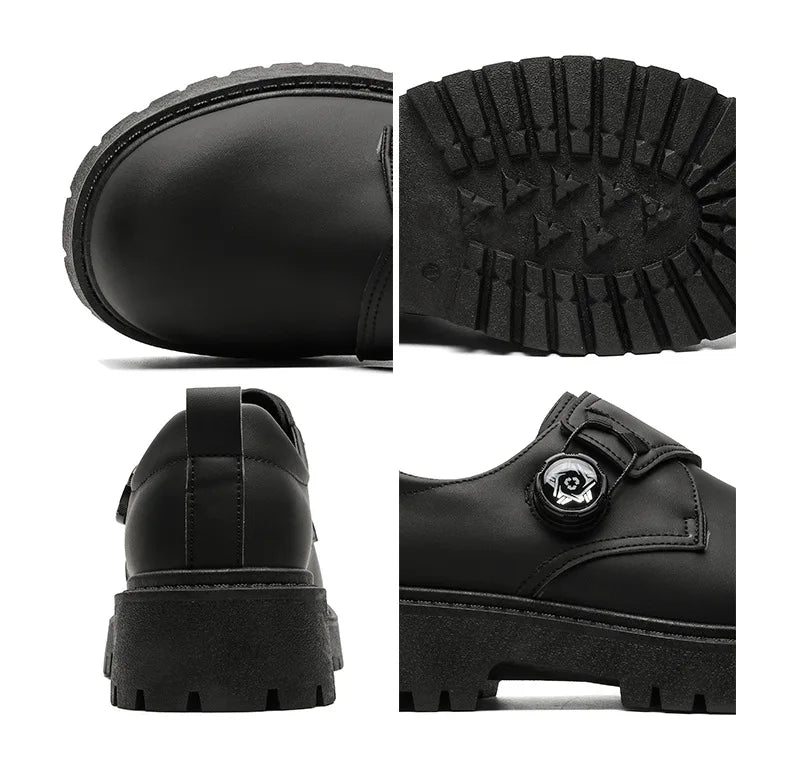 2025 Mens British Retro Wide Round-Toe Derby Shoes Chunky Platform Casual Leather Boots Trendy Streetwear Footwear for Wide Feet