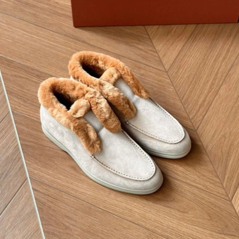 Boots Women Ankle Fur boots Fashion Women  Leather loafers flat 2025 High Quality Winter boots Comfortable Wool Snow