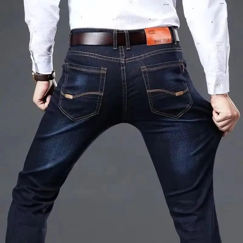 Men Fashion Straight Jeans Men 2025 New Stretch Slim Fit Pants Comfortable Soft Business Denim Trousers Male Brand Clothing