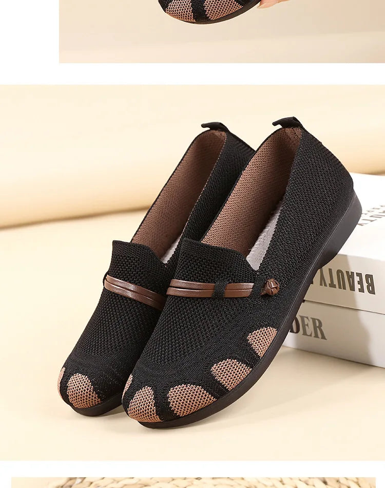 Women's shoes 2025 spring/summer new style shallow mouth flat bottom mother's shoes breathable mesh shoes comfortable loafers