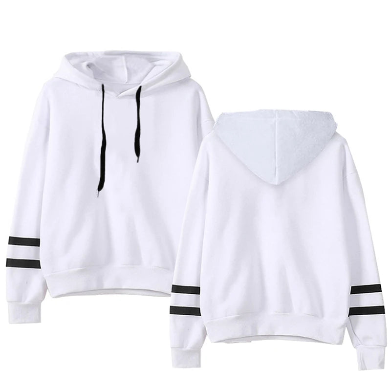 New Autumn Womens Hoodie Long-Sleeved Lazy Style Top Daily Striped Slim Fit Sweatshirts Solid Color Versatile Casual Tracksuit