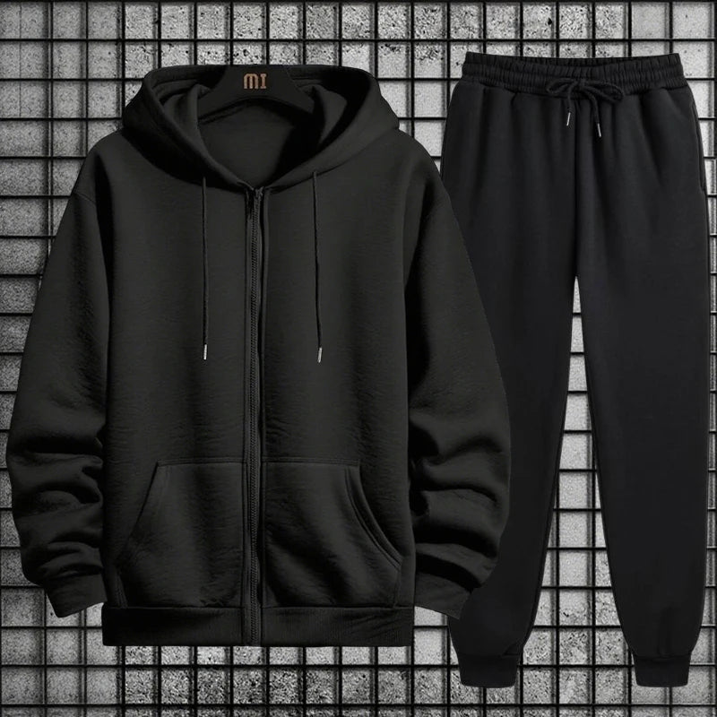2025 New Arrival Men's Zipper Hoodie Sweatpants 2 Piece Set High Quality Hooded Long Sleeve Sweatshirt Autumn Winter Tracksuit