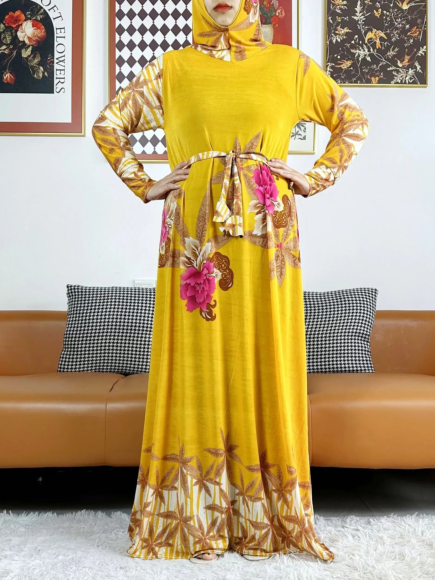 One Piece Set Muslim Young Girls Hooded Hijab Abaya Dress Ramadan Prayer Set Arab Dubai Headscarf Long Robe Islamic Party Gown