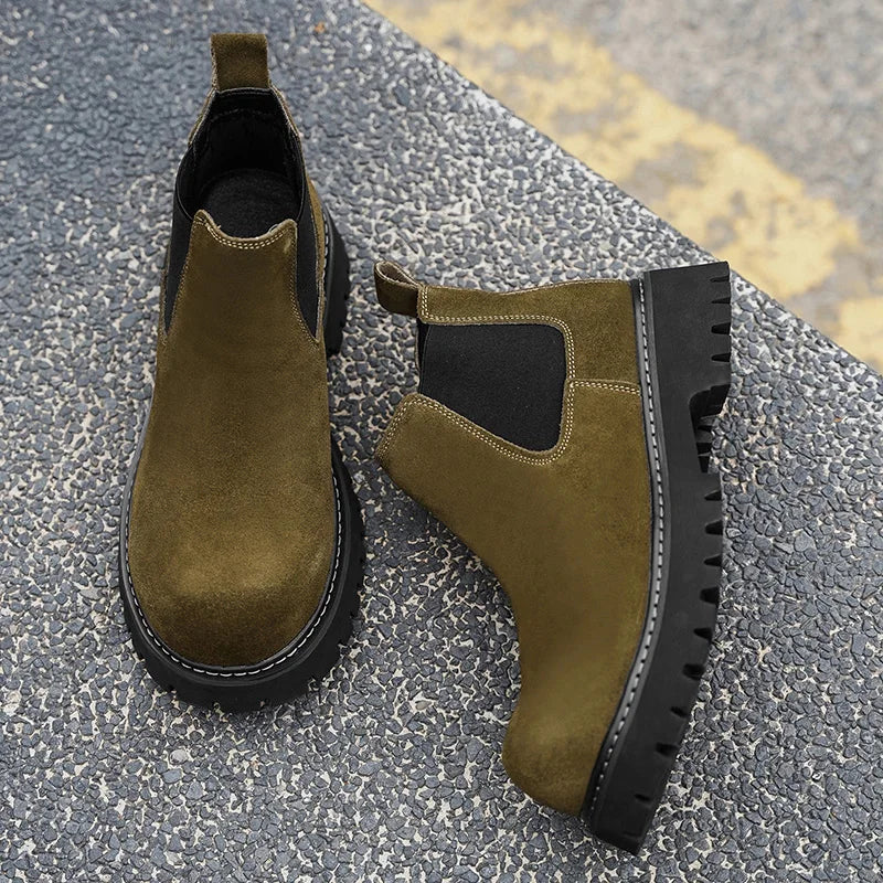 High Quality Fashion Mens Boots Black Boots Fashion Casual British Style Thick Bottomed Mid-top Chelsea Boots Large Size
