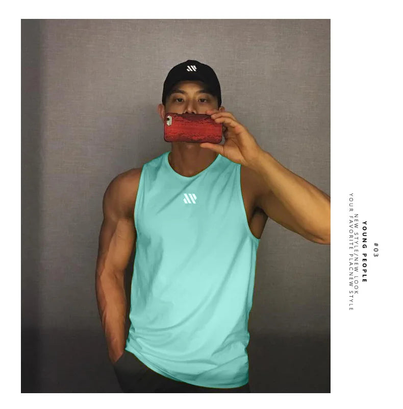 Mens Workout Tank Tops Mash Fabric Quick Dry Muscle Sleeveless Shirts Cut Off Slim Fit  Bodybuilding Gym Tees Singlet