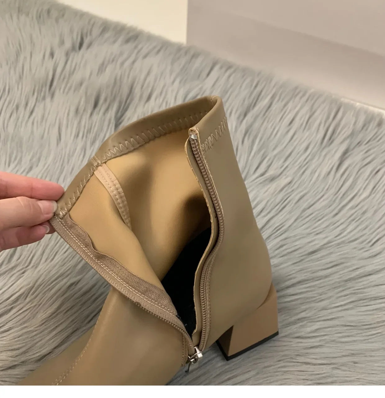 Short boots for women 2025 new spring and autumn single boots round toe raised waterproof platform bare boots for women