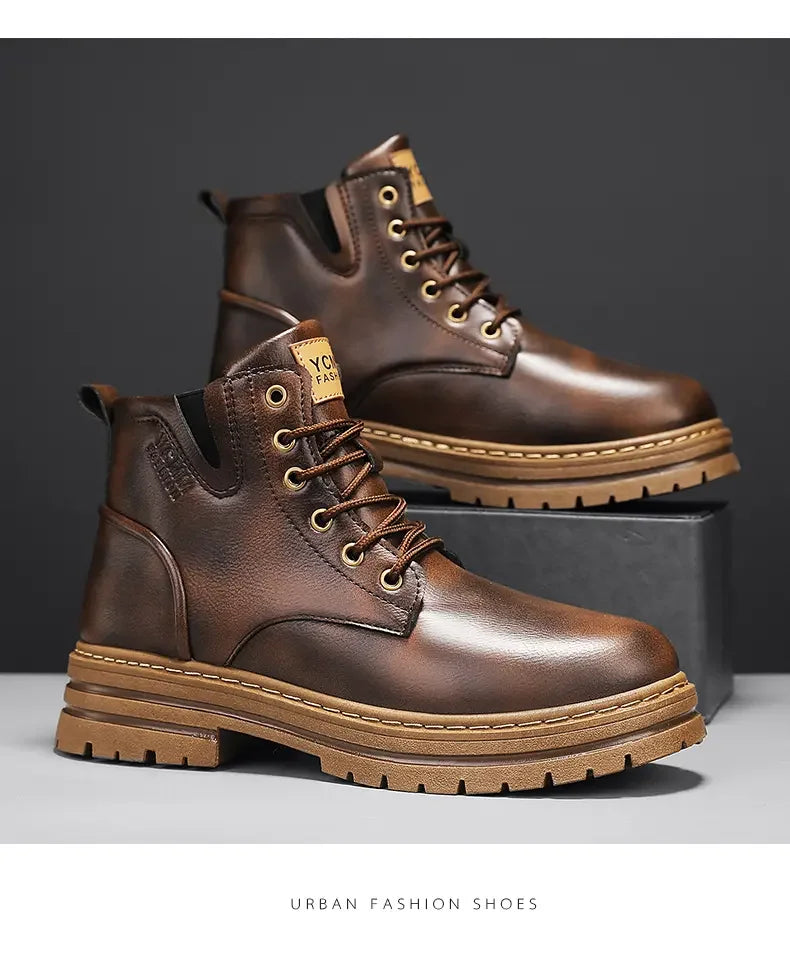 Boots Men All Season Outdoor Work Shoes Anti Slip and Comfortable Black Ankle  Boots Fashionable British Casual Denim Boots 2025