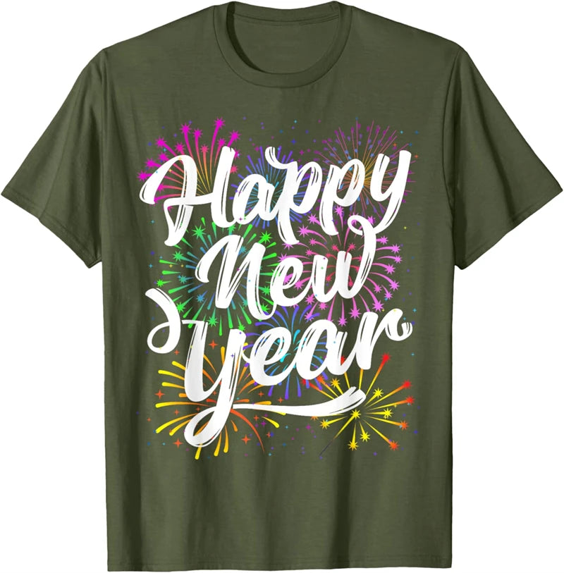 2025 Happy New Year T Shirt Fashion Simple Alphabets Short Sleeve Men Women 3D Printed T-shirt Casual Crew Neck Oversized Tees