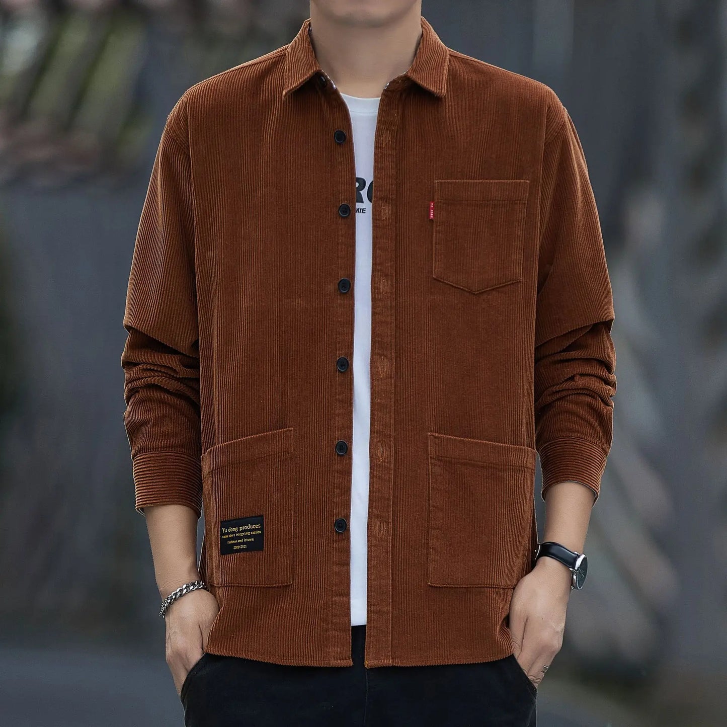 Corduroy Long Sleeve Shirt Casual Slim Fit Youth Multi Pocket Wear Resistant Fashionable Spring Autumn Men's Outerwear
