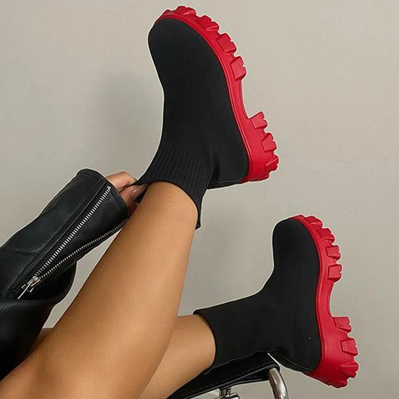 Women Boots Autumn Winter Boots Slip on Knitted Socks Shoes Women 2022 Platform Boots with Heels Botas De Mujer Female Botines