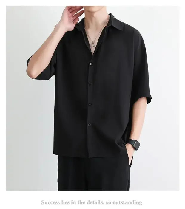 Men's Summer Loose Thin Ice Silk Short Sleeve White Shirt Half Sleeve Open Cardigan Breathable Korean Style Casual Top