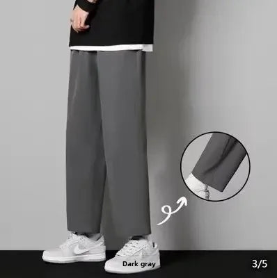 Men's Ice Silk Straight-Leg Pants Loose Fit Lightweight Casual Trousers Trendy Quick Dry Pants Men's Draped Bell Bottoms