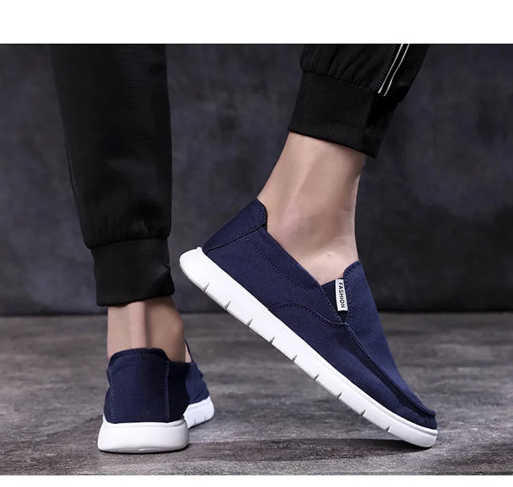 2025 Spring Summer Cloth Shoes Men Flat Footwear Slip-on Brand Street Style Cool Young Mens Casual Shoes Black Blue D325