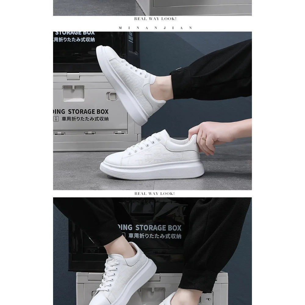 Classic white shoes for men 2025 hot style versatile platform thick sole heightening men's shoes casual sneakers black