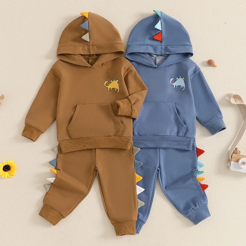 Baby Boy 2Pcs Fall Outfits Long Sleeve Dinosaur Print Pocket Hoodie Pants Set Toddler Clothes