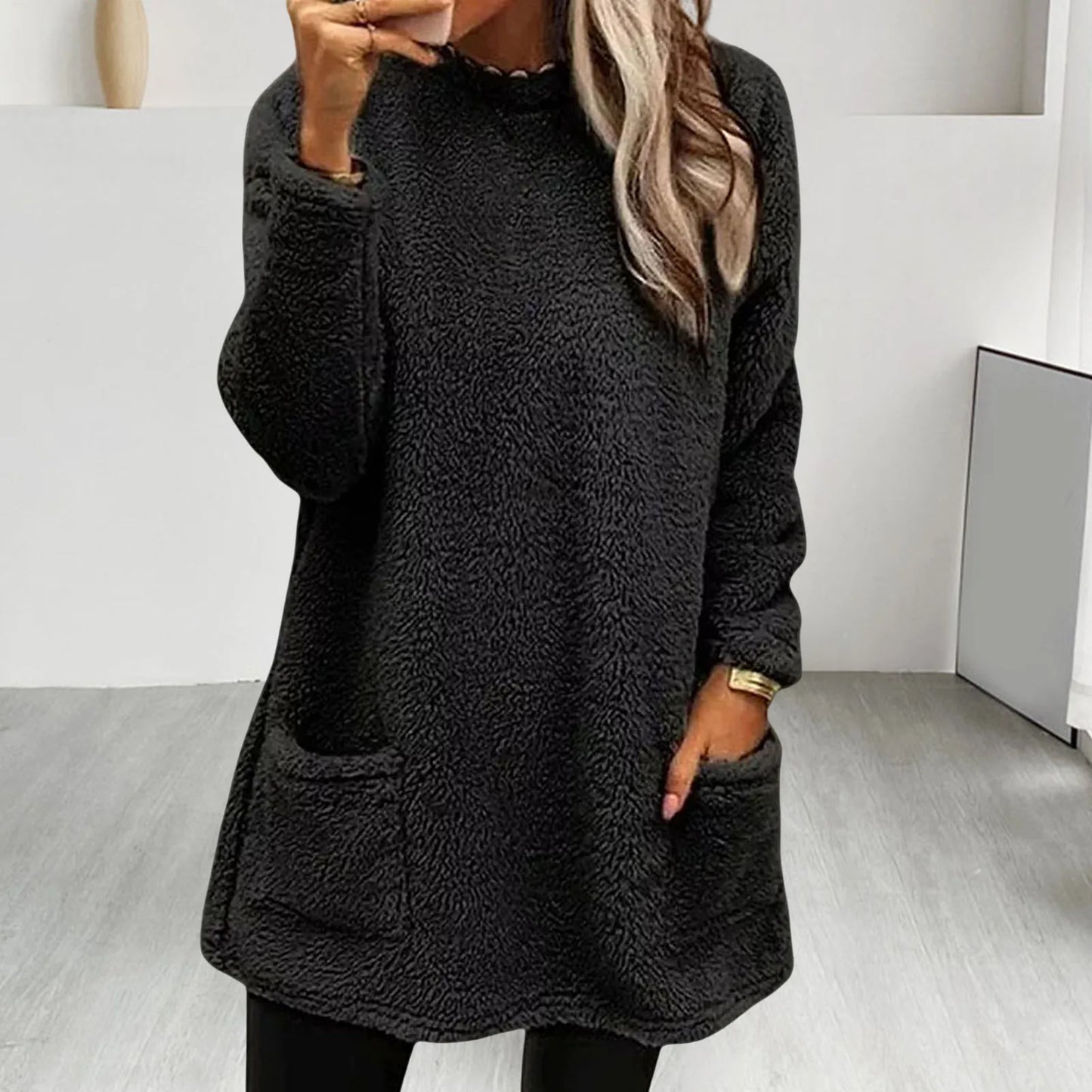 Autumn Winter Casual Women Solid Color Crew Neck Long Sleeve Sweatshirt Pullover