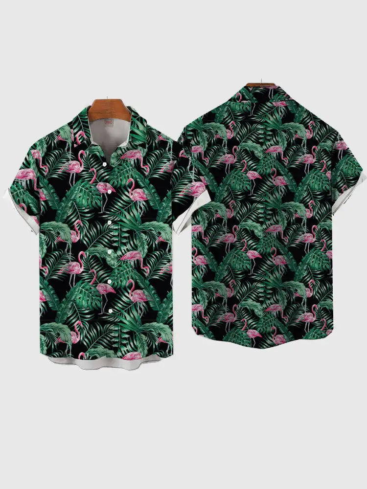 Summer Flamingo Print Shirts Casual Polo Collar Men's Shirt Fashion Animal Print Shirt Hawaiian Beach Style Shirt 3D Print Shirt