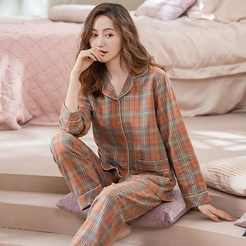 Antibacterial Pure Cotton Sleepwear Long Sleeve Loose Home Clothes Set for Women plus Size Spring Summer Autumn Winter