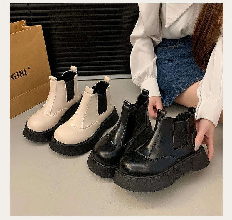 Fall New Style Thick-soled Women's Fashionable Boots, Retro Big-head Short Boots, Anti-slip and Wear-resistant Outdoor Boots