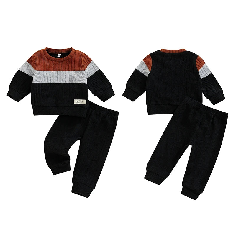 Pudcoco Infant Baby Boy 2Pcs Fall Outfits Long Sleeve Contrast Color Sweater + Pants Set Warm Clothes