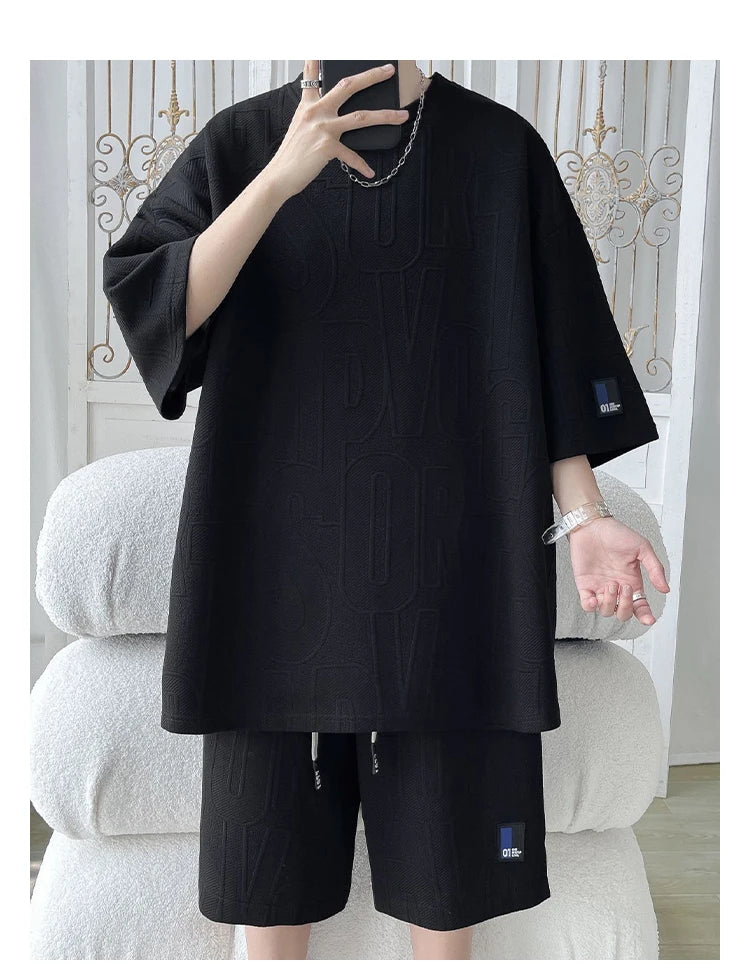 Summer ort Sve T-irt Set Men's Casual Spor Lightweight Five-Quarter Pants Matching Whole Set Youth Faion