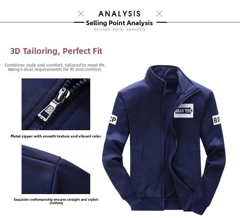 Trendy Hoodie Men's Stand Collar Jacket Casual Sportswear Long Pants Spring Autumn Youth plus Size Clothing Set